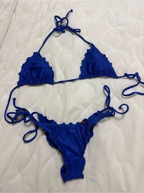 Luli Fama Royal Blue Ruffle Tie-Side Bikini Bottom